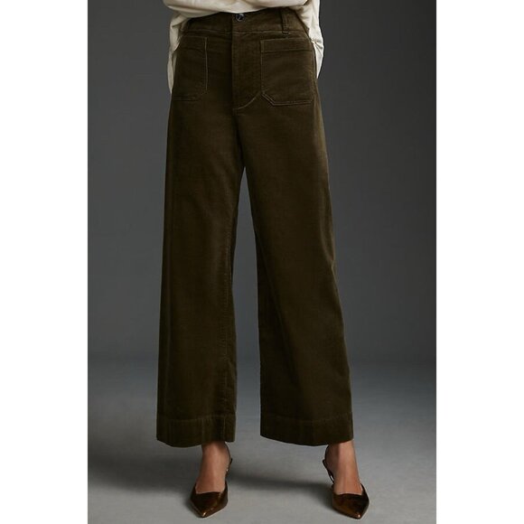 Anthropologie Maeve Colette Cropped Wide-Leg Corduroy Pants Womens 27 Moss NWT